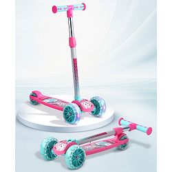 Babyhug 3 Wheel Foldable Kids Scooter with LED Light 4 Level Height Adjustment - Pink| Lean to Steer| Stable Design| Toy for 3 to 9 year Boys and Girls| Sport Gift| Promotes Physical Activity