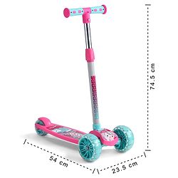 Babyhug 3 Wheel Foldable Kids Scooter With LED Light 4 Level Height Adjustment - Pink & Turquoise