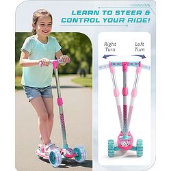 Babyhug 3 Wheel Foldable Kids Scooter with LED Light 4 Level Height Adjustment - Pink| Lean to Steer| Stable Design| Toy for 3 to 9 year Boys and Girls| Sport Gift| Promotes Physical Activity