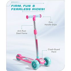 Babyhug 3 Wheel Foldable Kids Scooter with LED Light 4 Level Height Adjustment - Pink| Lean to Steer| Stable Design| Toy for 3 to 9 year Boys and Girls| Sport Gift| Promotes Physical Activity