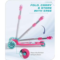 Babyhug 3 Wheel Foldable Kids Scooter with LED Light 4 Level Height Adjustment - Pink| Lean to Steer| Stable Design| Toy for 3 to 9 year Boys and Girls| Sport Gift| Promotes Physical Activity