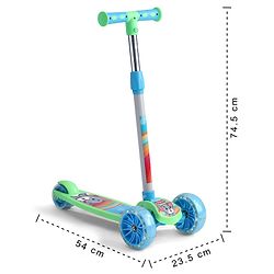 Babyhug 3 Wheel Foldable Kids Scooter with LED Light 4 Level Height Adjustment - Blue| Lean to Steer| Stable Design| Toy for 3 to 14 year Boys and Girls| Activity Gift| Promotes Physical Activity
