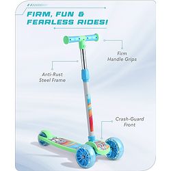 Babyhug 3 Wheel Foldable Kids Scooter with LED Light 4 Level Height Adjustment - Pink| Lean to Steer| Stable Design| Toy for 3 to 9 year Boys and Girls| Sport Gift| Promotes Physical Activity