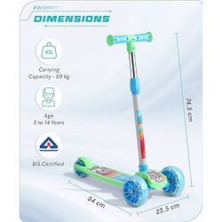 Babyhug 3 Wheel Foldable Kids Scooter with LED Light 4 Level Height Adjustment - Pink| Lean to Steer| Stable Design| Toy for 3 to 9 year Boys and Girls| Sport Gift| Promotes Physical Activity