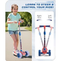 Babyhug 3 Wheel Foldable Kids Scooter with LED Light 4 Level Height Adjustment - Pink| Lean to Steer| Stable Design| Toy for 3 to 9 year Boys and Girls| Sport Gift| Promotes Physical Activity