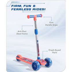 Babyhug 3 Wheel Foldable Kids Scooter with LED Light 4 Level Height Adjustment - Pink| Lean to Steer| Stable Design| Toy for 3 to 9 year Boys and Girls| Sport Gift| Promotes Physical Activity