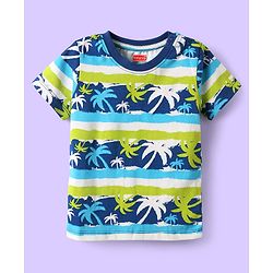 Babyhug Cotton Knit Half Sleeves Short Co-Ord Night Suit with Beach Theme Print - Green & Blue