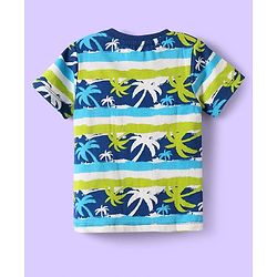 Babyhug Cotton Knit Half Sleeves Short Co-Ord Night Suit with Beach Theme Print - Green & Blue