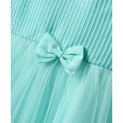 Babyhug Woven Sleeveless Mesh Party Dress With Glitter In Yoke & Bow Applique - Mint