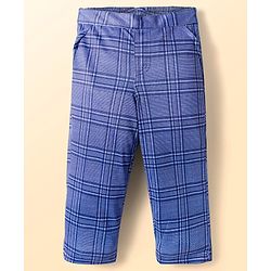 Babyhug Knit Full Sleeves Checks 3 Piece Party Suit With Bow Applique - Navy Blue & White