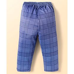 Babyhug Knit Full Sleeves Checks 3 Piece Party Suit With Bow Applique - Navy Blue & White