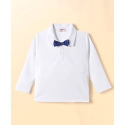 Babyhug Knit Full Sleeves Checks 3 Piece Party Suit With Bow Applique - Navy Blue & White