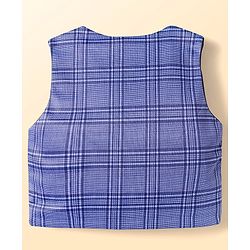 Babyhug Knit Full Sleeves Checks 3 Piece Party Suit With Bow Applique - Navy Blue & White