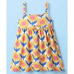 Babyhug Single Jersey Knit Sleeveless Frock With Floral Print & Bloomer - Yellow & White