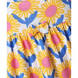 Babyhug Single Jersey Knit Sleeveless Frock With Floral Print & Bloomer - Yellow & White