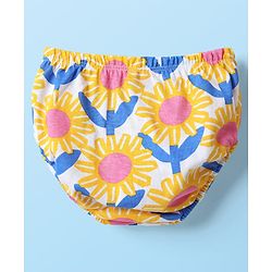 Babyhug Single Jersey Knit Sleeveless Frock With Floral Print & Bloomer - Yellow & White