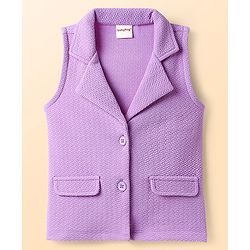 Babyhug Knit Sleeveless Solid Color Jacket and Inner T-Shirt with Shorts - Lilac