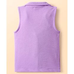 Babyhug Knit Sleeveless Solid Color Jacket and Inner T-Shirt with Shorts - Lilac