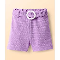 Babyhug Knit Sleeveless Solid Color Jacket and Inner T-Shirt with Shorts - Lilac