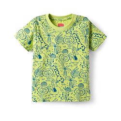 Babyhug Cotton Knit Half Sleeves Co-ord Night Suit with Animal Print - Green