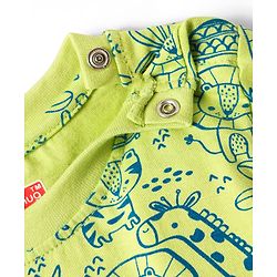 Babyhug Cotton Knit Half Sleeves Co-ord Night Suit with Animal Print - Green