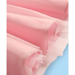 Babyhug Woven Cap Sleeves Solid Color Mesh Party Dress with Bow Applique - Pink