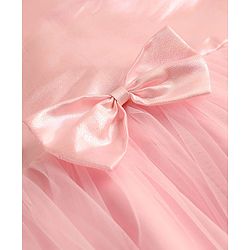 Babyhug Woven Cap Sleeves Solid Color Mesh Party Dress with Bow Applique - Pink