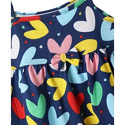 Babyhug Single Jersey Knit Sleeveless Frock With Heart Print & Bloomer - Navy Blue