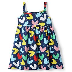Babyhug Single Jersey Knit Sleeveless Frock With Heart Print & Bloomer - Navy Blue
