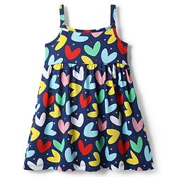 Babyhug Single Jersey Knit Sleeveless Frock With Heart Print & Bloomer - Navy Blue