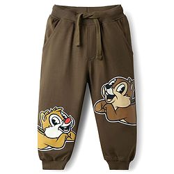 Babyhug Disney Terry Knit Full Sleeves Over Size Drop Shoulder T-Shirt & Lounge Pant With Chip & Dale Graphics - Brown
