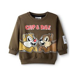 Babyhug Disney Terry Knit Full Sleeves Over Size Drop Shoulder T-Shirt & Lounge Pant With Chip & Dale Graphics - Brown