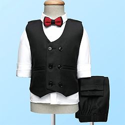 Babyhug Knit Full Sleeves Solid 3 Piece Party Suit With Bow - Black & White