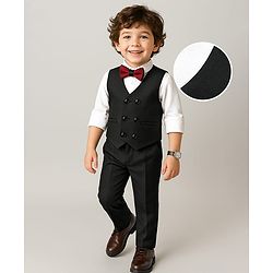 Babyhug Knit Full Sleeves Solid 3 Piece Party Suit With Bow - Black & White