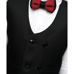 Babyhug Knit Full Sleeves Solid 3 Piece Party Suit With Bow - Black & White