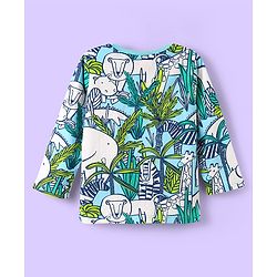 Babyhug Cotton Knit Full Sleeves Co-ord Night Suit with Animal Print - Light Blue & Green