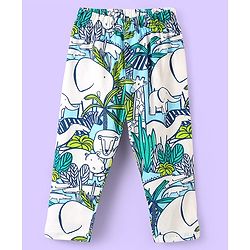 Babyhug Cotton Knit Full Sleeves Co-ord Night Suit with Animal Print - Light Blue & Green