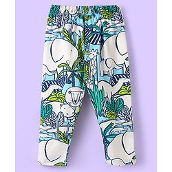 Babyhug Cotton Knit Full Sleeves Co-ord Night Suit with Animal Print - Light Blue & Green