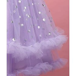 Babyhug Woven Sleeveless Fit and Flare Ruffled Dress with Foil Print & Butterfly Applique - Lavender