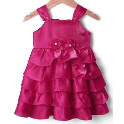 Babyhug Woven Sleeveless Fit & Flare Layered Partywear Dress With Corsage Applique - Red