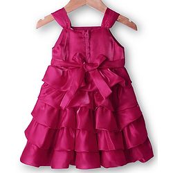 Babyhug Woven Sleeveless Fit & Flare Layered Partywear Dress With Corsage Applique - Red