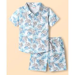 Babyhug Single Jersey Knit Half Sleeves Co-ords Shirt & Shorts Set With Elephant Print - White