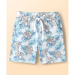 Babyhug Single Jersey Knit Half Sleeves Co-ords Shirt & Shorts Set With Elephant Print - White