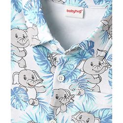 Babyhug Single Jersey Knit Half Sleeves Co-ords Shirt & Shorts Set With Elephant Print - White