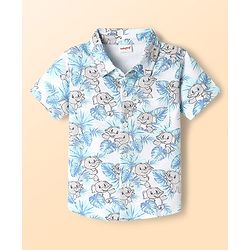 Babyhug Single Jersey Knit Half Sleeves Co-ords Shirt & Shorts Set With Elephant Print - White