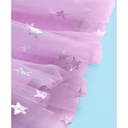 Babyhug Woven Frill Sleeves Party Dress With Foil Star Print & Bow Applique - Pink