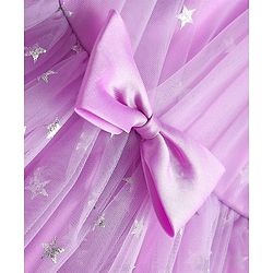 Babyhug Woven Frill Sleeves Party Dress With Foil Star Print & Bow Applique - Pink