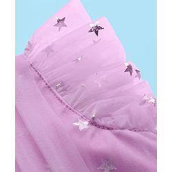 Babyhug Woven Frill Sleeves Party Dress With Foil Star Print & Bow Applique - Pink