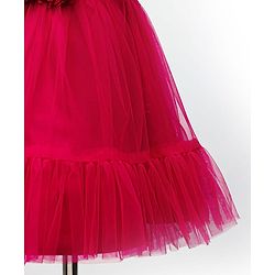 Babyhug Woven Sleeveless Mesh Party Dress With Floral Corsage - Dark Pink