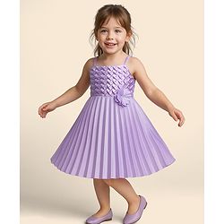 Babyhug Woven Sleeveless Party Dress with Floral Applique - Lavender